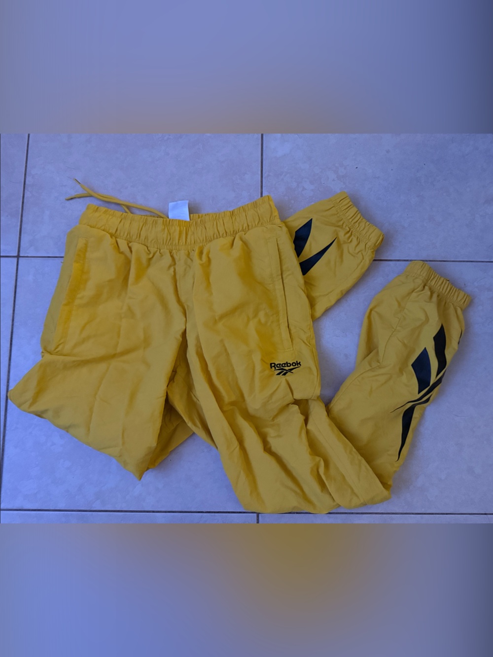 Reebok Bright Yellow Track Joggers with Black Chevron Accents